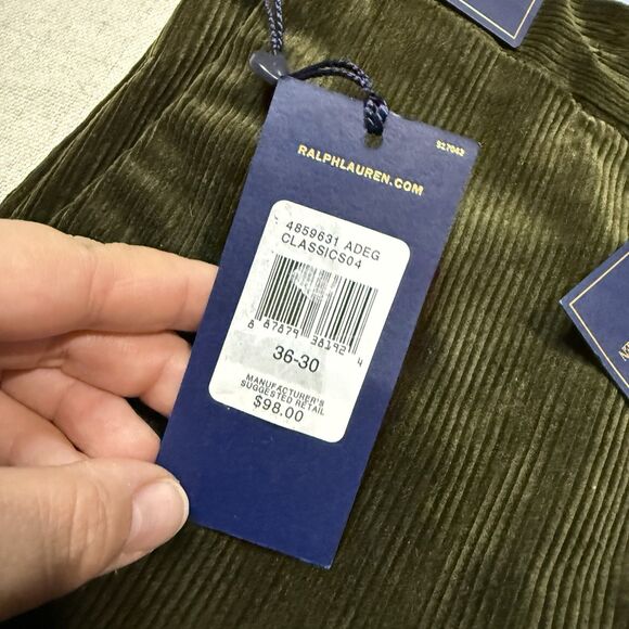 NWT Polo Ralph Lauren Pants Mens 36-30 Green Corduroy Stretch Classic Fit New - Picture 4 of 7